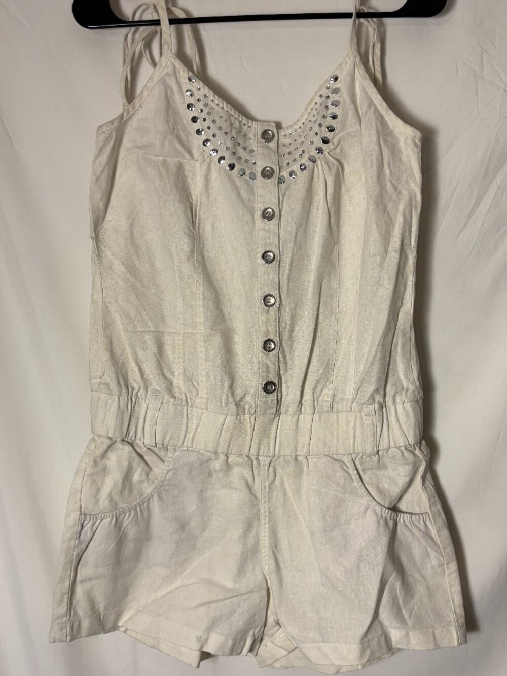 Kouture by Kimora White Rhinestone Button Front Romper Size Medium Y2K
